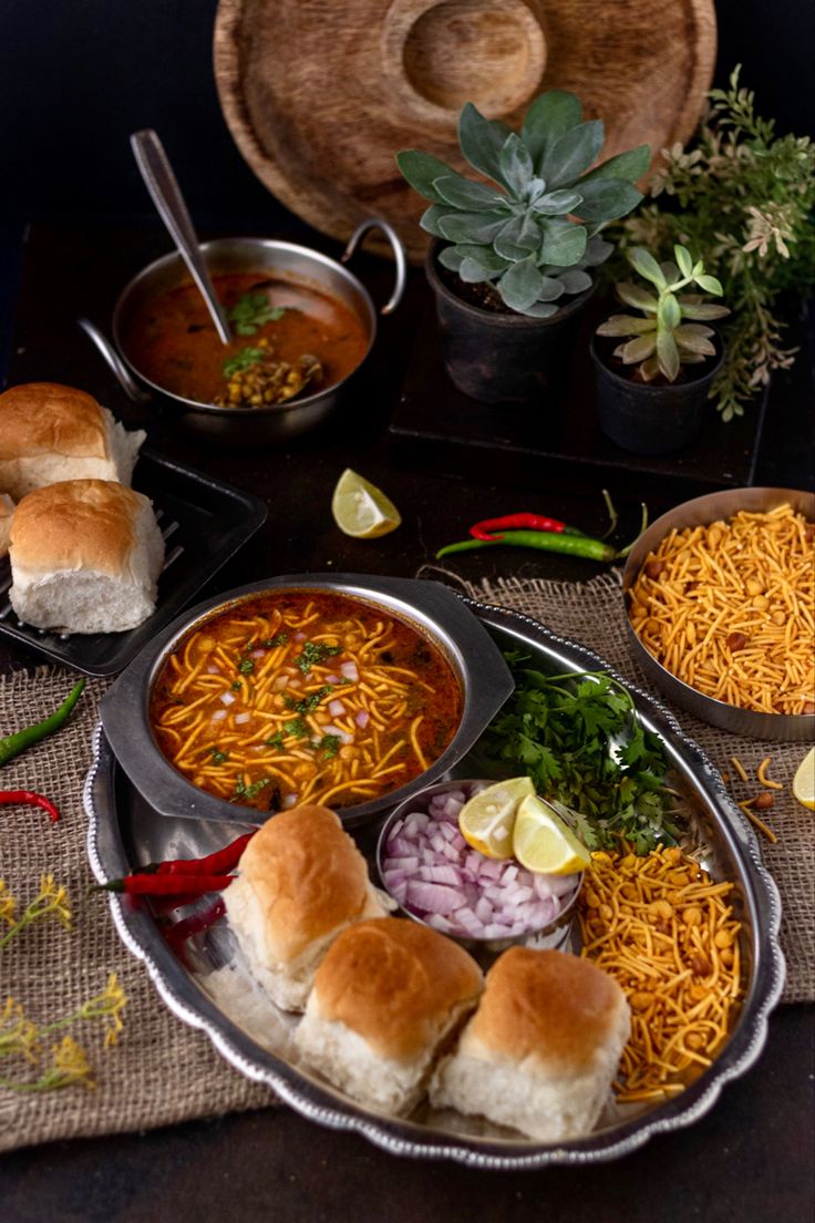 Spicy Misal Pav with farsan and pav bread